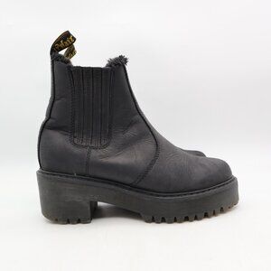 Doc Dr. Martens Rometty FL Faux Fur Lined Chelsea Boots Women's 8 Black Leather